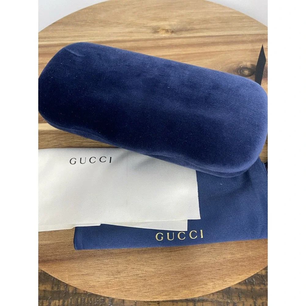 GUCCI Authentic Blue Eyeglass Sunglasses Hard Clamshell Case W/ Cloth Pouch NEW